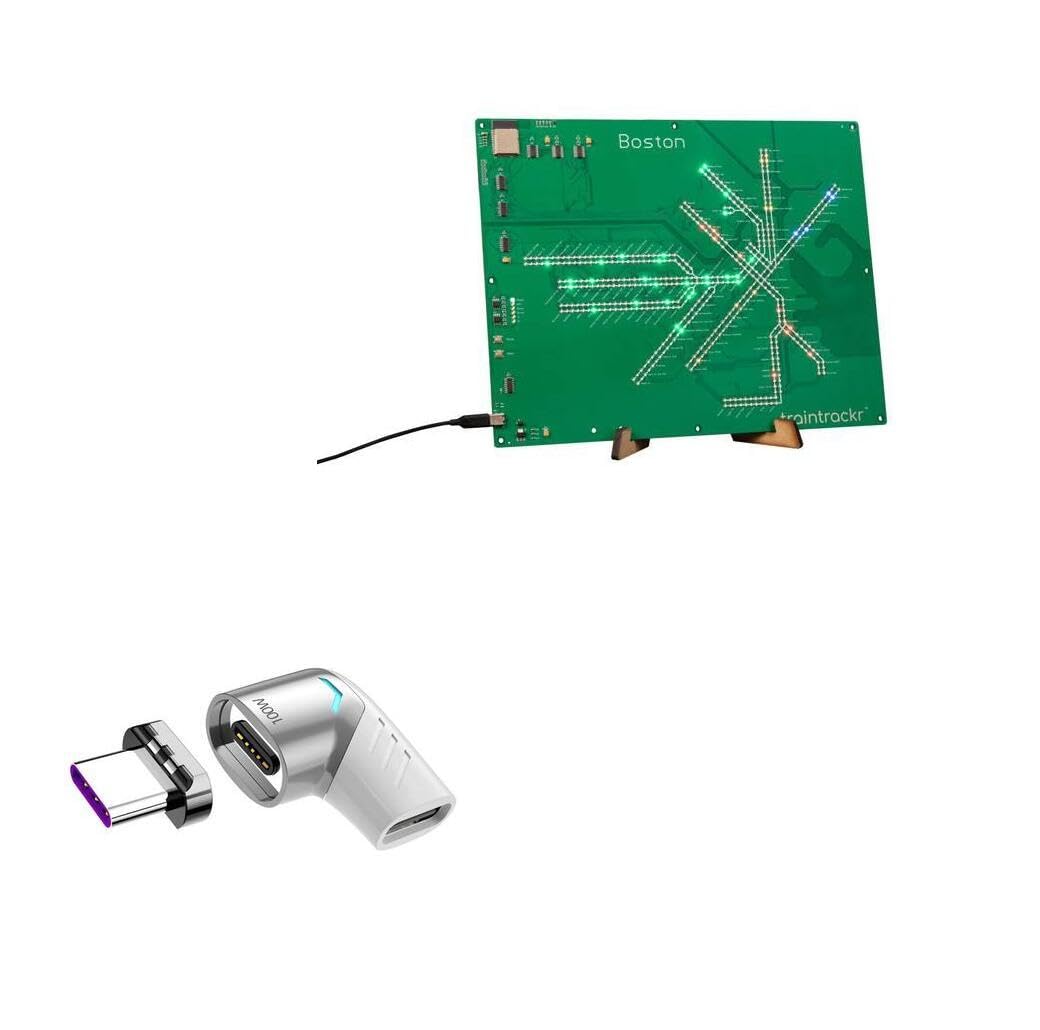 BoxWave Adapter Compatible with Traintrackr Massachusetts Map Trackr - MagnetoSnap PD Angle Adapter, Magnetic Charging Connector Device Saver - Metallic Silver