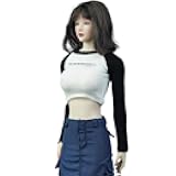 1/6 Scale Female Clothes,Female Long Sleeved Printed T-shirt Tight Tops Clothing for 12inch PH TBL JO Worldbox Action Figure Body (Black&White)