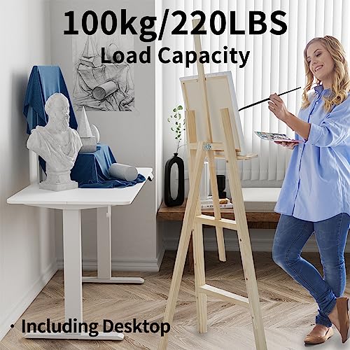 TIQLAB Standing Desk 47 x 24 inch, Electric Height Adjustable with Splice Board, Stand Up Desk, Sit Stand Desk Computer Desk for Home Office, White Frame/White Top