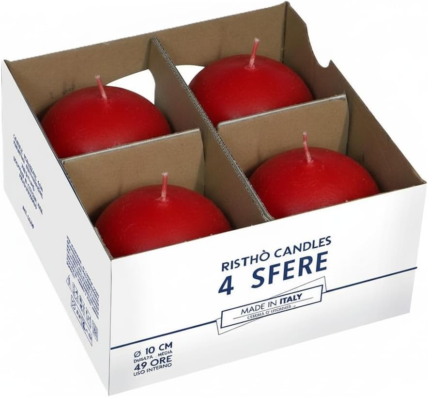 Cereria di Giorgio Risthò Sphere Candles, Wax, Red, 10 x 10 x 10 cm, 4 Pieces