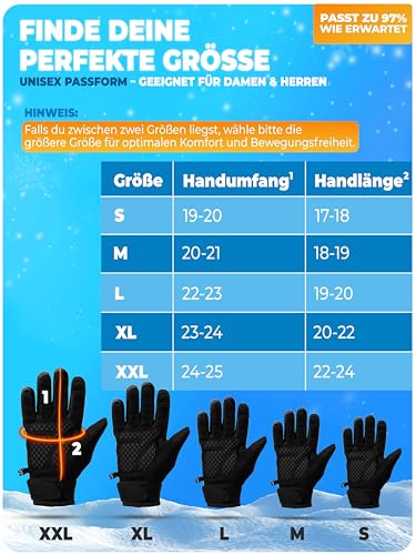 MIVELO Winterhandschuhe Winddicht & wasserfest - Warme Handschuhe mit 3M-Isolierung für Damen & Herren - Fahrradhandschuhe mit Touchscreen-Funktion - rutschfest & atmungsaktiv (Schwarz, L)