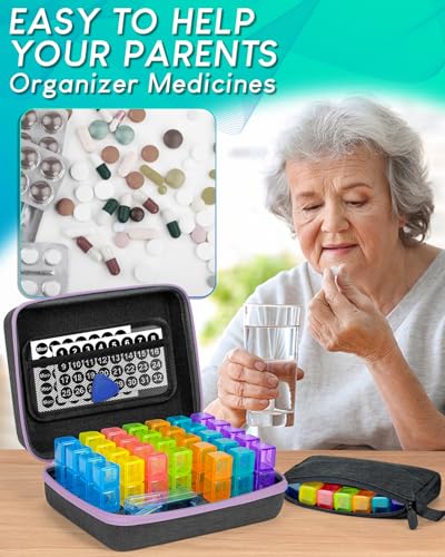 Image of Monthly Pill Organizer 3 Times a Day, with Portable Hard Shell, Pill Cutter, 31-Day Box, Plastic Opening Pick, Monthly & Weekly Stickers, Convenient Medication Management (Purple, 3 Times a Day)