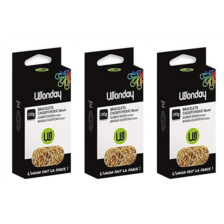 WONDAY Lot de 3 Boites de 100g bracelets caoutchouc élastique 200 mm blond