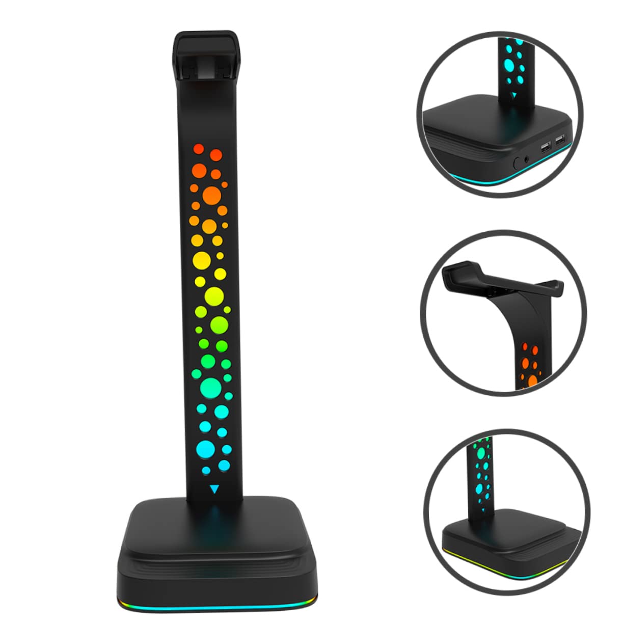 UKCOCO Supporto per Cuffie LED Hub USB Design da Tavolo Interfacce di Input e Output per Uso Multiuso Computer