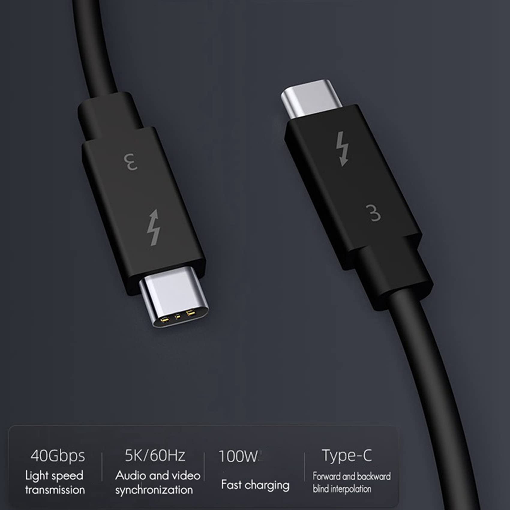 4X Cable Typec para 3 Cable de Datos 40Gbps Velocidad 100W Carga RáPida 5K TransmisióN 50Cm
