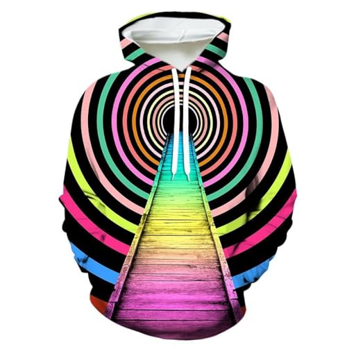 YYZOVBNN Sudadera con Capucha Holgada para Hombre, con Estampado 3D de túnel de Puente de Madera de vórtice Colorido, Informal, de Manga Larga