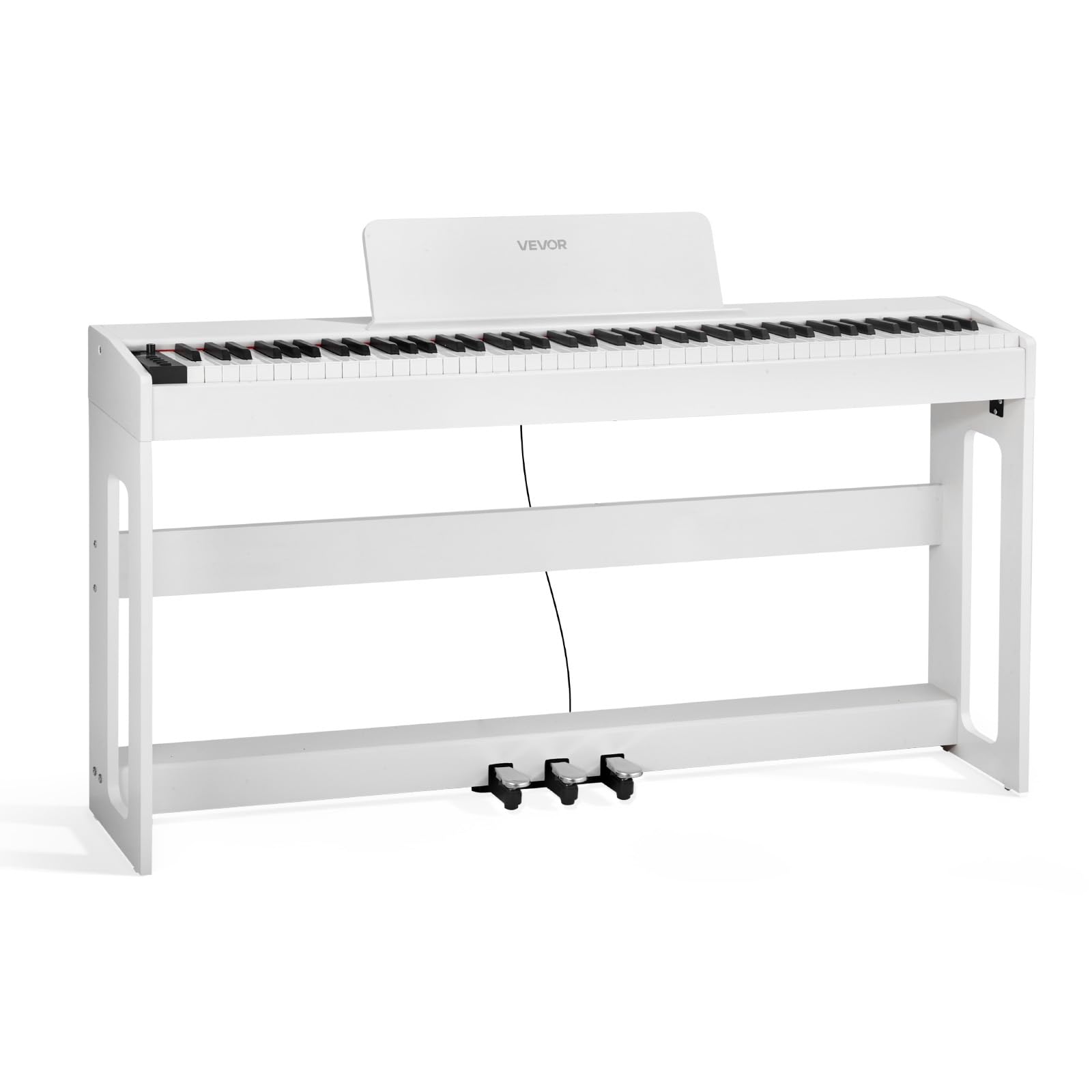 VEVOR Piano Digital 88 Teclas, Modo de Teclado Dual, Altavoces, con Atril, Soporte, Pedal de Sostenido, Adaptador CC, 280 Tonos, Conexión Inalámbrica, Principiantes, Blanco, 1310 x 300 x 850 mm