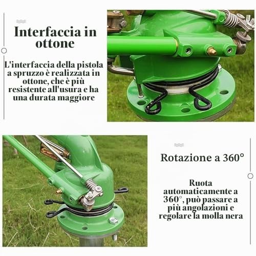 Irrigatore per irrigazione agricola con manometro, irrigazione a 360°, 6 ugelli di ricambio, portata di spruzzo da 48,8 a 97,5 m, per irrigazione di prati e giardini