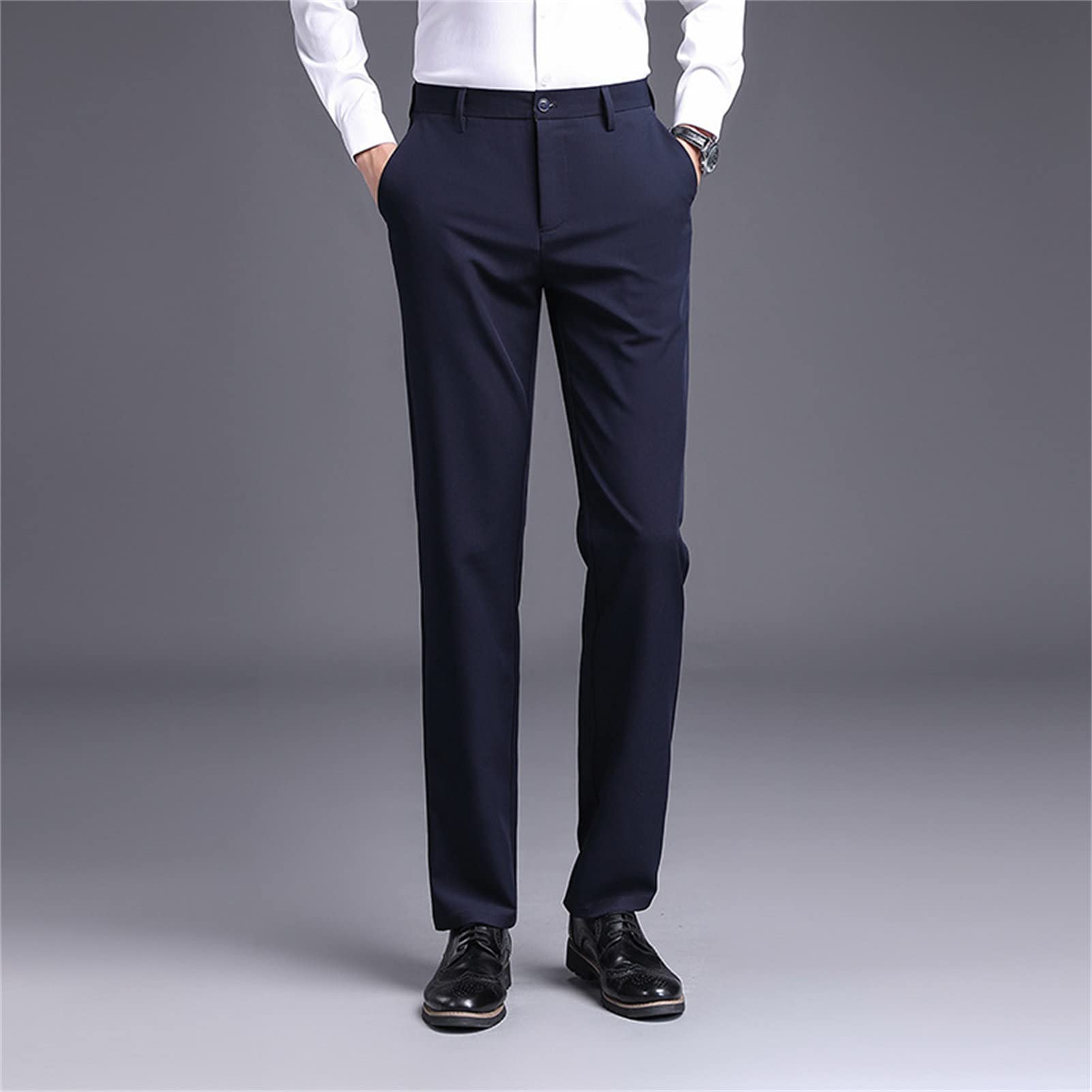 Men's Straight Fit Stretch Pant Classic Solid Color Casual Suit Pant Lightweight Business Comfort Trousers (Blue,31)