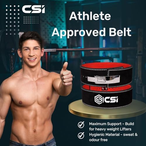 Image of CSI Weight Lifting 10MM Lever Belt for Men & Women Professional Weight LiftingBelt Genuine Suede Leather with Heavy Duty Buckle Powerlifting Belt for Lower Back Support, Multipurpose Gym Workouts Deadlifts Squats Powerlifting 4 inch Wide Black Gym Belt (Red - Black, S)