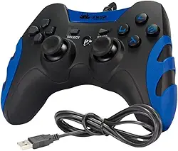 Controle Gamepad Gamer Com Fio KP-4040 Funciona com Pc Computador Windows 7, 10, 11 e PS3 Joystick Manete com Fio para Entrada USB Plug And Play para Computadores ou Notebook (Detalhes Azul)