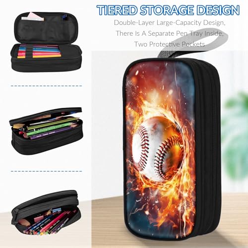 Image of TILYTADLY Large Pencil Case for Boys - Baseball Boys Pencil Pouch with Zipper Compartments - Big Capacity Pen Box Pen Bag Organizer with Keychain for Kids Teens School