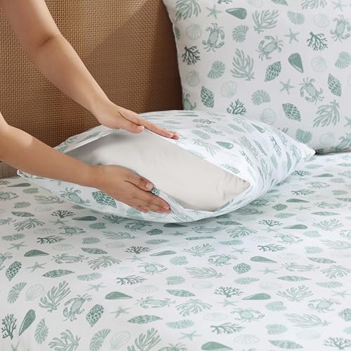 Image of Caribbean Joe Queen Coastal Print Microfiber Sheet Set, Beachy Cove