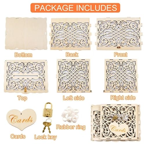 Caja para tarjetas de boda de madera calada con cerradura artesanal 4