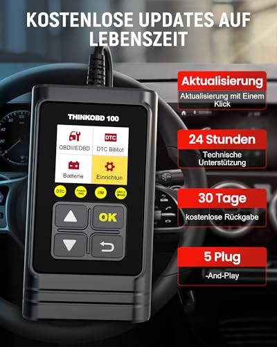 thinkcar OBD2 Diagnosegerät, THINKOBD 100 Diagnosegerät Auto, Verbesserter Universal Codeleser Motor-Scanner Mit Volle OBD2-Funktionalität, Premium KFZ Auslesegerät Für Alle OBDII/EOBD Protokol