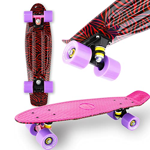 WeLLIFE Skateboard Mini Cruiser RGX Rosa Multicolore Tavola Skate 22” 56cm per Giovani Ragazzi Adulti, Ruote PU 78A con Cuscinetti ABEC-7RS