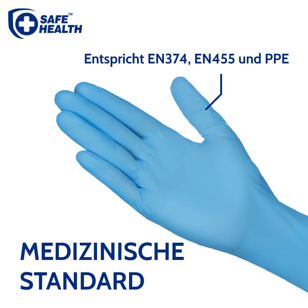 Safe Health Einweghandschuhe Größe S Blau, 1000 stück, Medical Nitrilhandschuhe Hypoallergen Nitril Pulverfrei Latexfrei, Lebensmittel Handschuhe Medizinische Einmalhandschuhe 3,5 ml (10X100, Blau, S)