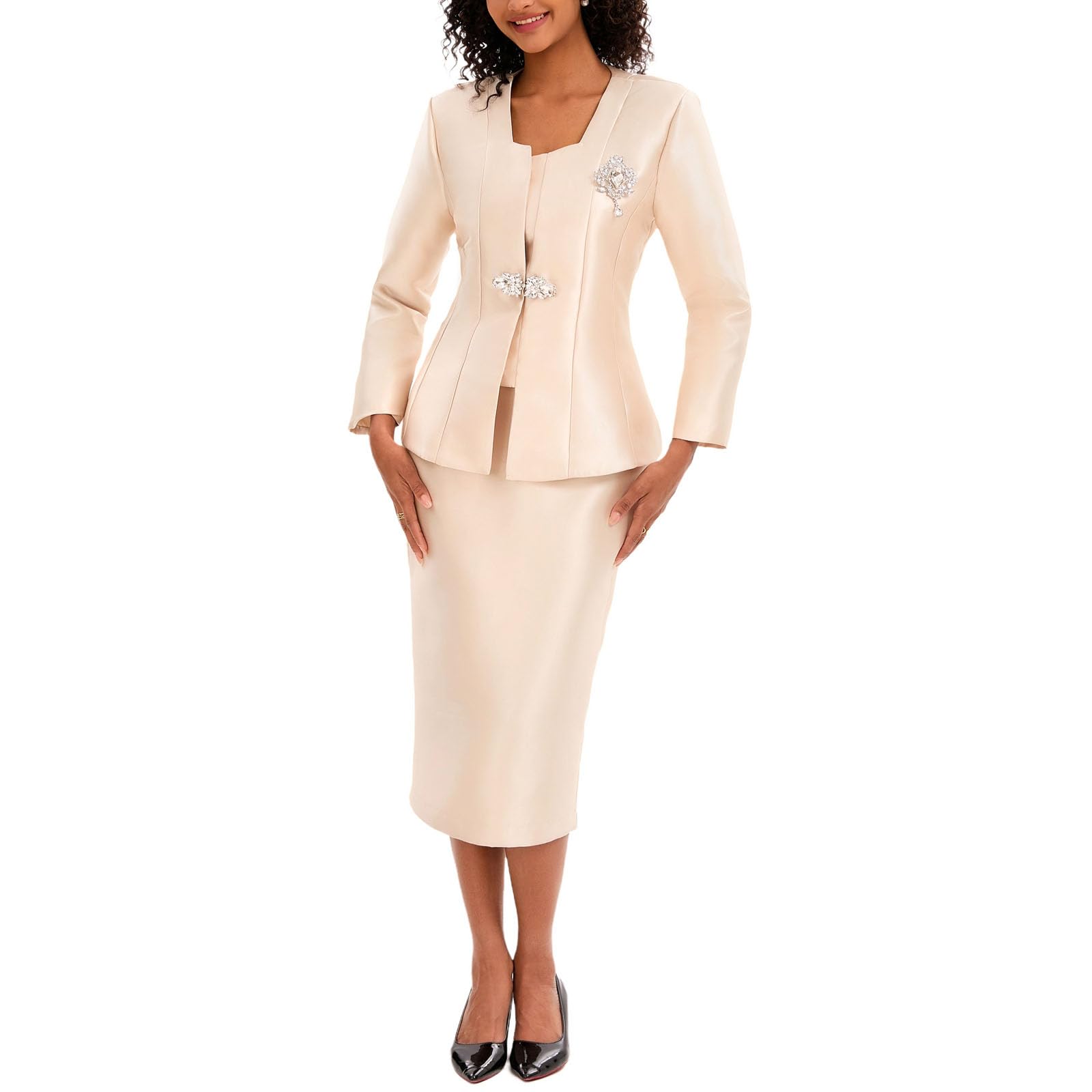 Womens 2 Piece Church Suits for Formal Occasion with Handmade Diamond Mothers Gift Church Set