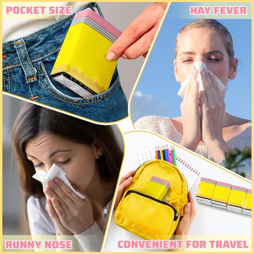 Image of Ctosree 50 Pack Back to School Pocket Tissues Teacher Classroom Travel Packs Bulk 500 Sheet Small Notebook Tissues Pocket Packs 3 Ply Mini Travel Size Individual (Classroom Pencil)