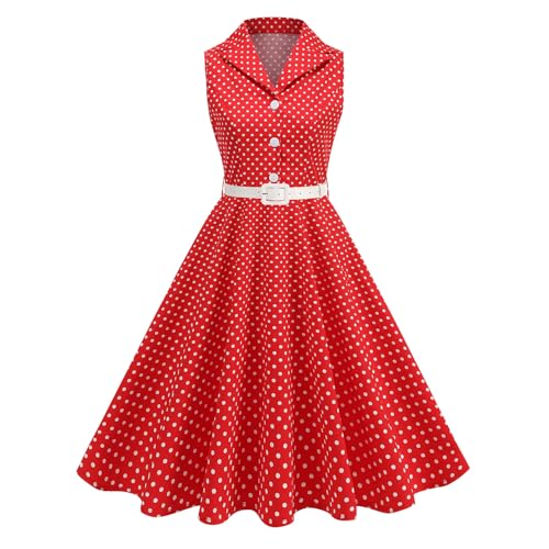 EFOGEP Damen Vintage 1950s Rockabilly Swing Kleid Elegant Polka Dot Revers Cocktail Audrey Hepburn Style Formal Prom Tea Party Midi Kleider mit...