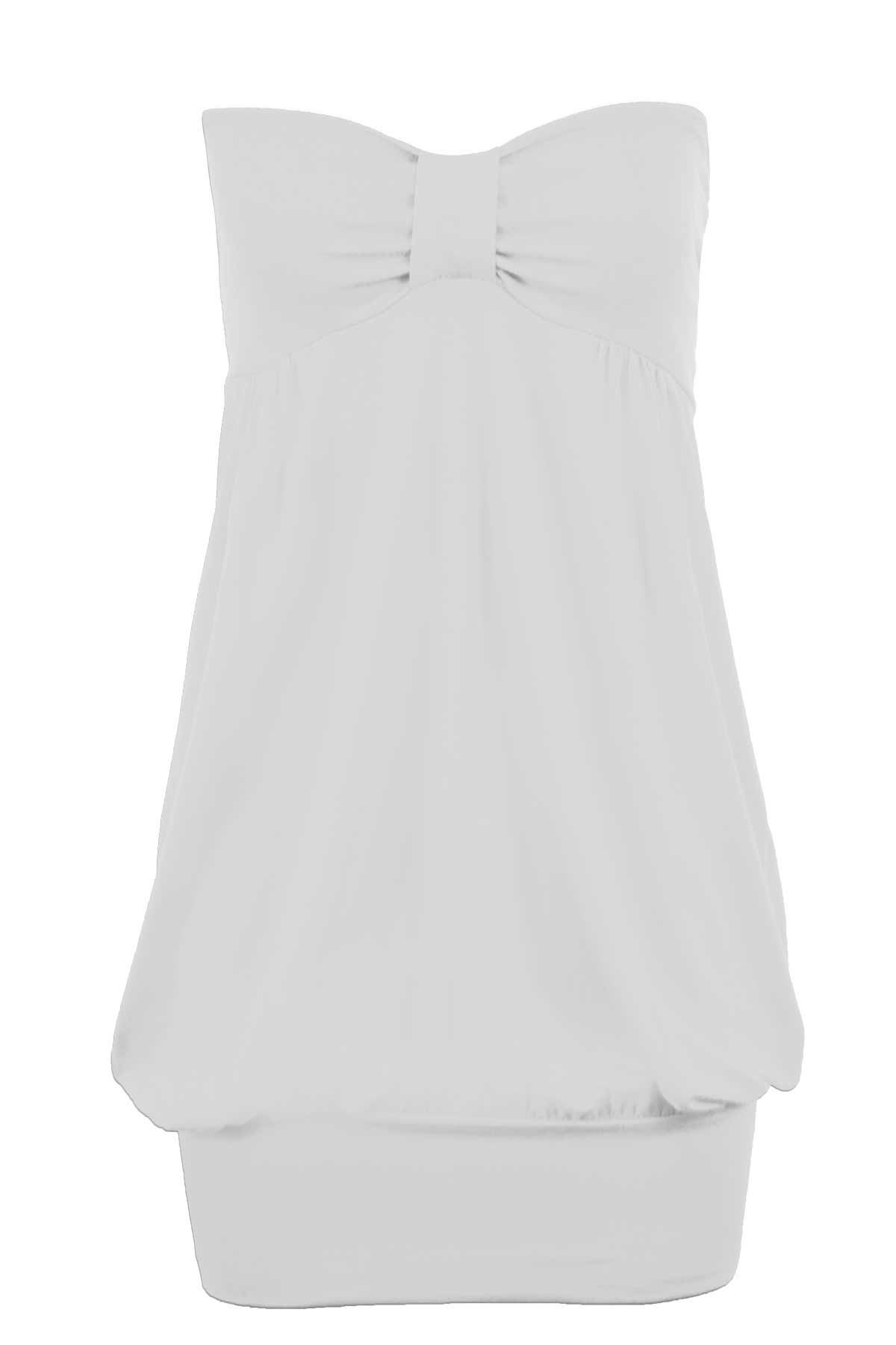 Womens Plain Strapless Front Knot Boob Tube Top Ladies Casual Bandeau Boob Tube Vest Top White
