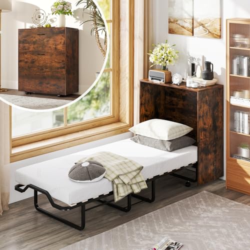 Giantex Murphy Bed Cabinet with Mattress - 74' x 31' Cot Size Folding Bed w/Storage, Metal Frame &...