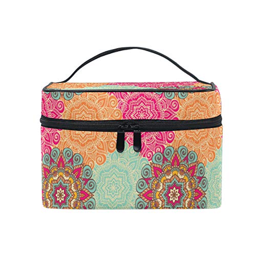Bolsa de maquillaje de gran capacidad, organizador étnico floral, mandala de viaje, estuche de cosméticos portátil, bolsa de almacenamiento para mujeres y niñas, multicolor, 23*16*17cm, Neceser Cover