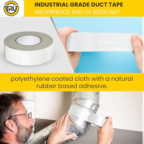 Image of T.R.U. Set of 2 White Durable Duct Tape Rolls, 11 Mil Thickness, 2 Inches by 30 Yards, High Strength, Flexible, No Residue, Water-Resistant and Tearable by Hand, Versatile for Indoor and Outdoor Use