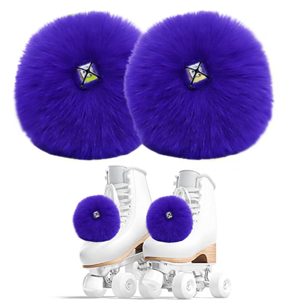 2 Pieces Roller Skate Pom Poms Roller Skates Fuzzy Pom Poms with Jingle Bells Pom Poms Quad Roller Skates Decoration Skate Accessories for Women Girls Princess Fluffy Tie-on Roller Skate Pom Poms