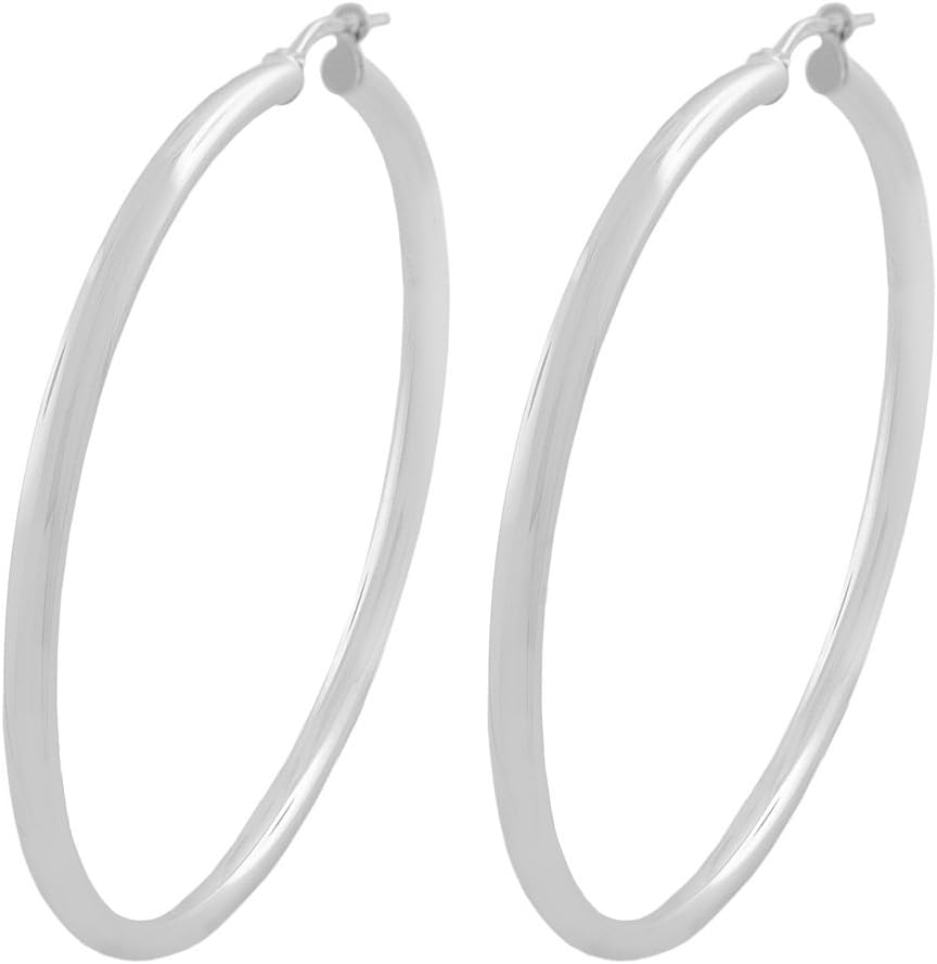 Kooljewelry Sterling Silver 3x50 mm Round Polished Hoop Earrings - Image 2