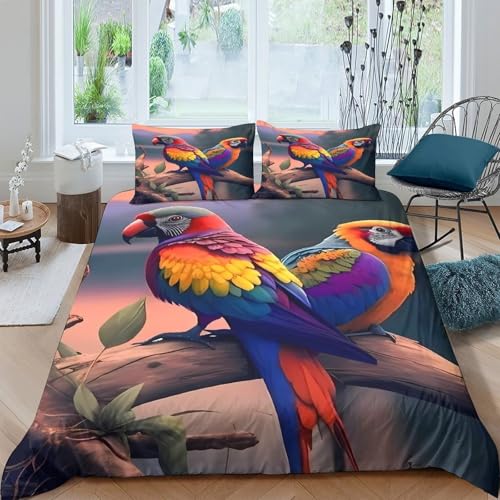 Housse de couette perroquets colorés 3D infroissable avec fermeture éclair lit simple - 4
