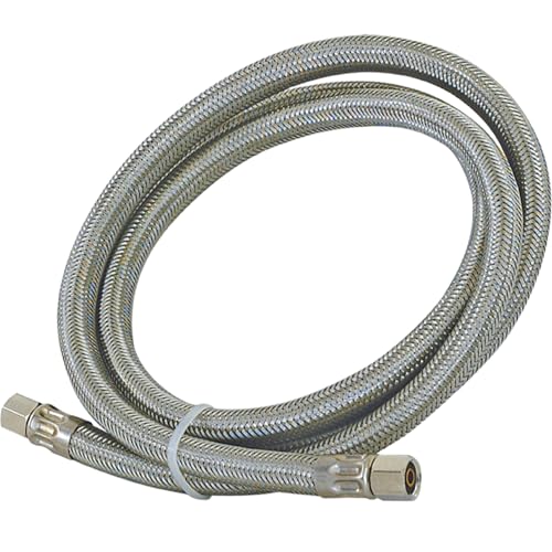 Eastman 6 Feet Flexible Ice Maker Connector, 1/4 Inch x 1/4 Inch Compression Connection, Braided Stainless Steel with Nickel-Plated Brass Nuts, 48388