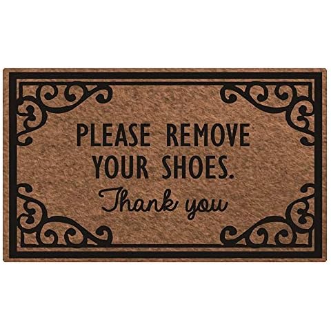 FANNEE Please Remove Your Shoes Door Mat, Flowers Doormat, Entry Carpet Shoe Scraper Washable Carpet, Black Cover