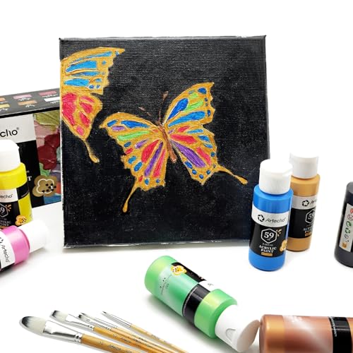 Image of Artecho Acrylic Paint Set of 12 Metallic Colors, 59ml / 2oz Primary Acrylic Paint for Outdoor Decoration, Art Painting, Supplies for Wood, Fabric, Shoe, Rock, Crafts & Canvas