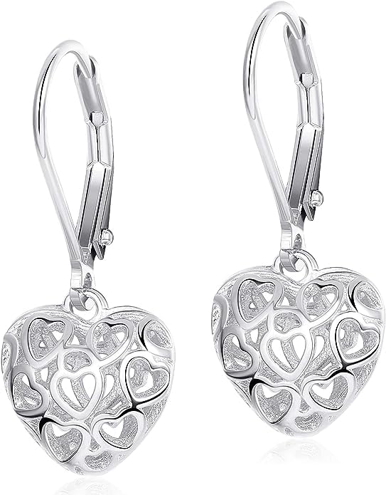 MILACOLATO Pendientes para Mujer Corazón S925 Plata de Ley con Forma Hueca Leverback Pendientes Aros para Mujeres Niñas Pendientes Colgantes