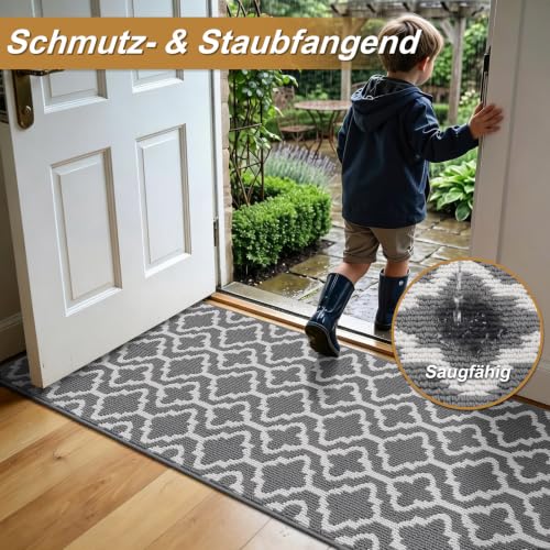 SHACOS Teppich Läufer Flur Waschbar 60x240 cm, Teppichläufer Lang, Grau – Ansicht 4
