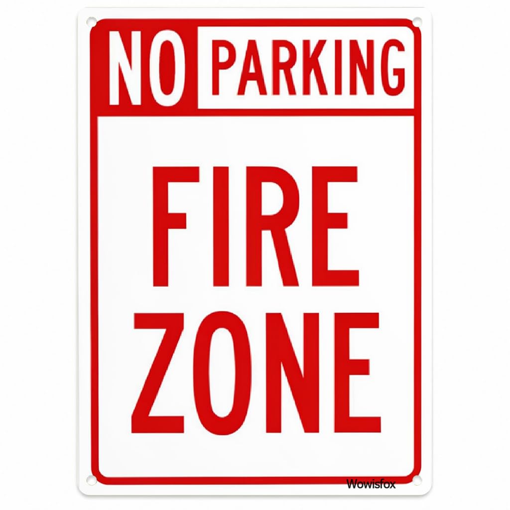 No Parking Fire Zone Sign, 8 x 12 Inch Aluminum with Mounting Holes