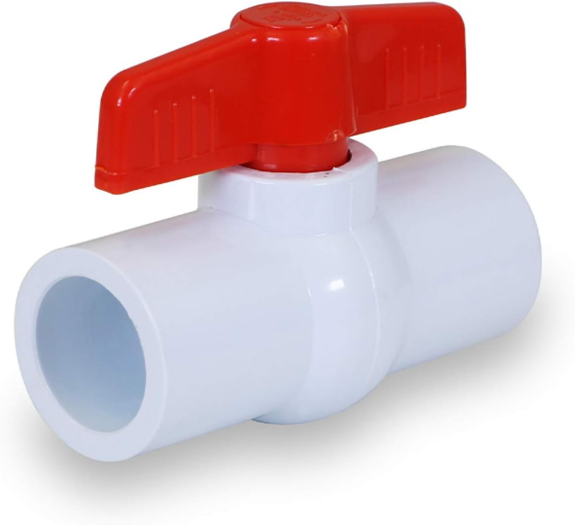 Midline Valve PVC Ball Valve Red T-Handle Water Shut-Off 3/4 in. Solvent Connections White Plastic (482T34)