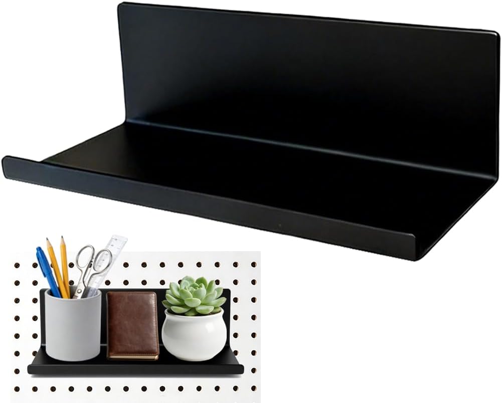 Magnetic Pegboard Shelf Metal Peg Board Organizer Steel Tray Magnetic Fridge Shelf Flat Display Shelf Wall Floating Shelf for Whiteboard Home Classroom Garage Craft Room