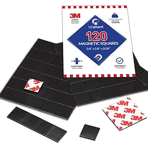 Magnetic Squares, 120 Pieces Magnet Squares (Each 20 x 20 x 2mm) on 4 Tape Sheets, with 3M Strong Adhesive Backing. Perfect for DIY, Art Projects, whiteboards & Fridge Organization (120 Pieces) Cover