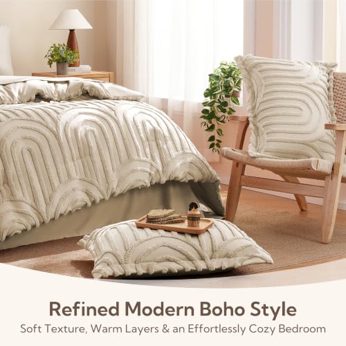 Image of MR&HM Boho Comforter Set King 7pcs, Linen Western Arch Tufted Bedding Set