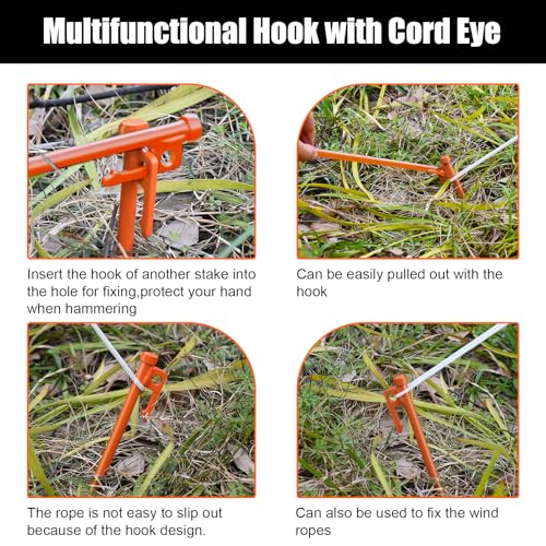 Image of Eurmax USA 8-Pack Secure Protection Galvanized Tent Stakes,Rust-Proof Steel Canopy Anchors for High Winds,Heavy Duty Commercial Ground Pegs for Camping,Pop Up Tent&Gazebo -Includes 4x10ft Ropes,Orange