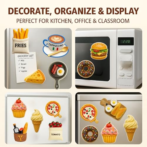 Image of Kitchen Food Fridge Magnet Set of 12 - Realistic & Colorful Decorative Magnets - Waterproof, Durable, Strong Hold - Perfect for Fridge, Whiteboard, Kitchen Decor, Office & Classroom