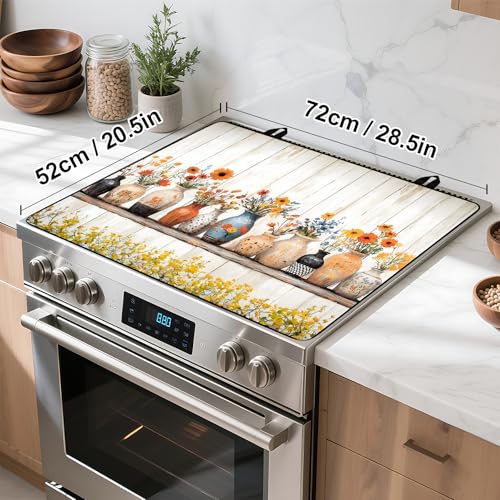 Image of Stove Top Cover Retro Flower Gas Stove Top Cover for Home Decoration Kitchen Pad Non-Stick Washable Cooktop Covers Countertop Protector Keep Stove Clean 28 inchx20 inch (Vase)