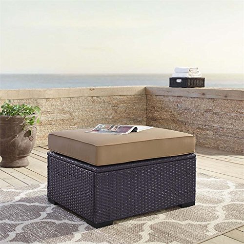 Afuera Living Wicker/Rattan & Fabric Patio Ottoman in Mocha/Brown