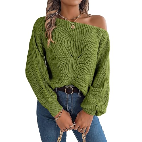 Listado de Jerséis para Mujer los 5 más buscados. 45 ZIZEV Jerséis de Punto con Hombros Descubiertos, Suéter de Punto de Manga Larga, Elegante, Suelto, Cómodo para IR de Compras (M)
