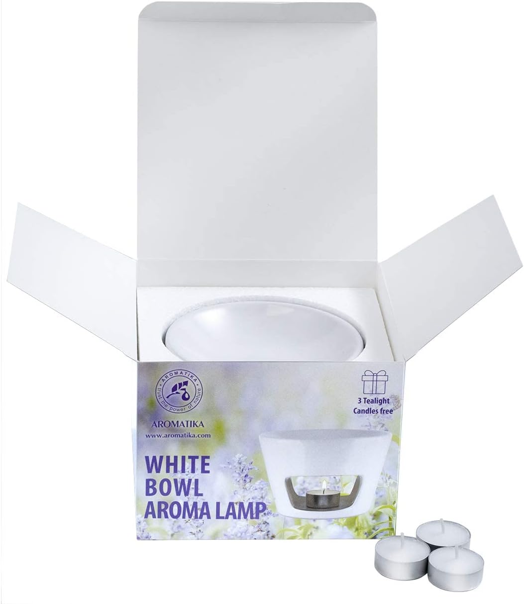 Aromatherapy Set - Oil Burner White & Essential Oils Set 3*10ml - Peppermint Essential Oil - Lavender Essential Oil - Eucalyptus Essential Oil - Ceramic Oil Burner - for Aromatherapy - 3 Candles Free