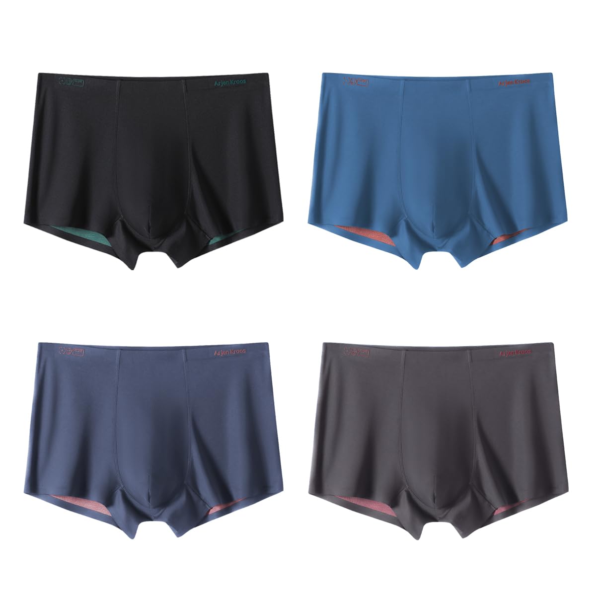 Men's Fashion Trunk Underwear 4 Pack Sexy Modal Ice Silky Boxer Briefs with Dual-Layer Color