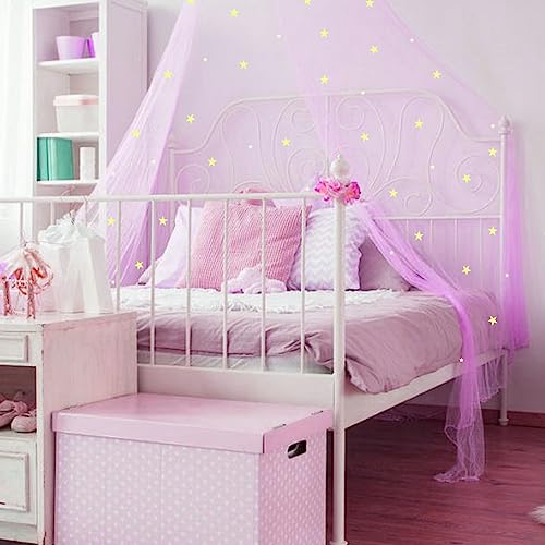 Vevins Bed Canopy For Girls, Glowing Stars Bed Curtain Draperies Romantic Mosquito Net For Baby, Kids, Adult (Purple) #TOP1