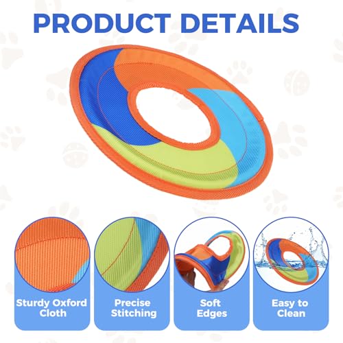 Image of Mihachi Flying Disc Dog Toy, Interactive Water Floating Flyer Lightweight Catch and Fetch Toys for Small Medium Large Dogs, Durable Oxford Cloth Fabric with Soft Edges,Pet Outdoor Exercise Toys,Orange
